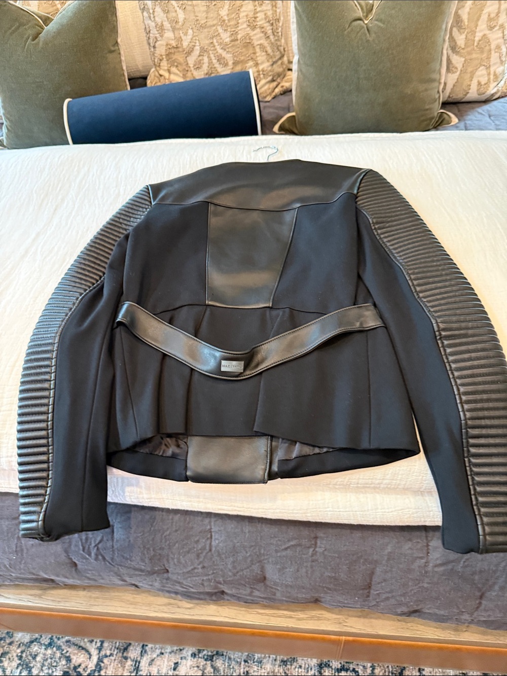 Marciano Black Quilted-Sleeve Faux Leather Trim Jacket